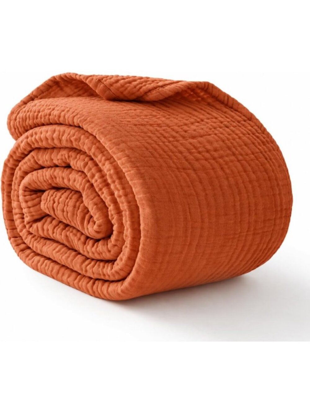Cozy 100% Cotton Muslin Blanket, 6-Layer Twin XL Throw, Soft Orange 66x90